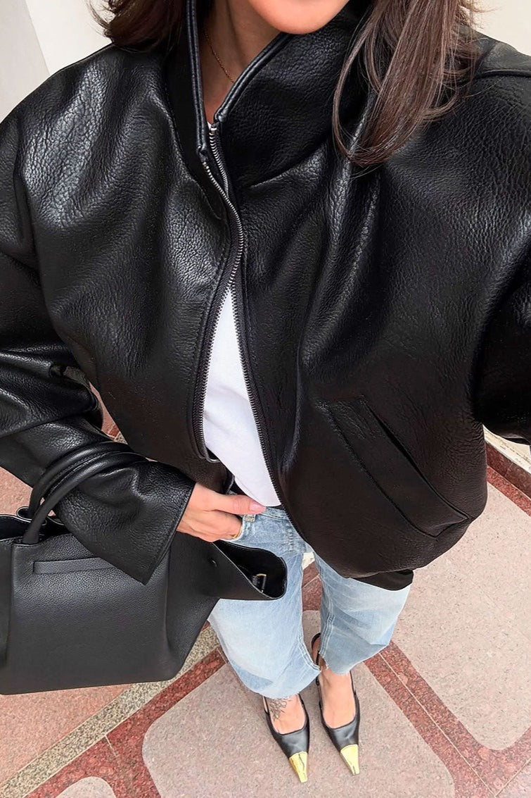 Luvik | Musta PU-nahka Takki