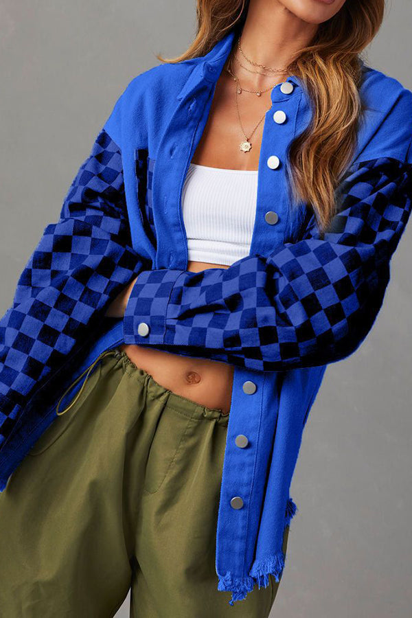 Luvik | rento rento ruudullinen kontrastinen raaka reunajakku