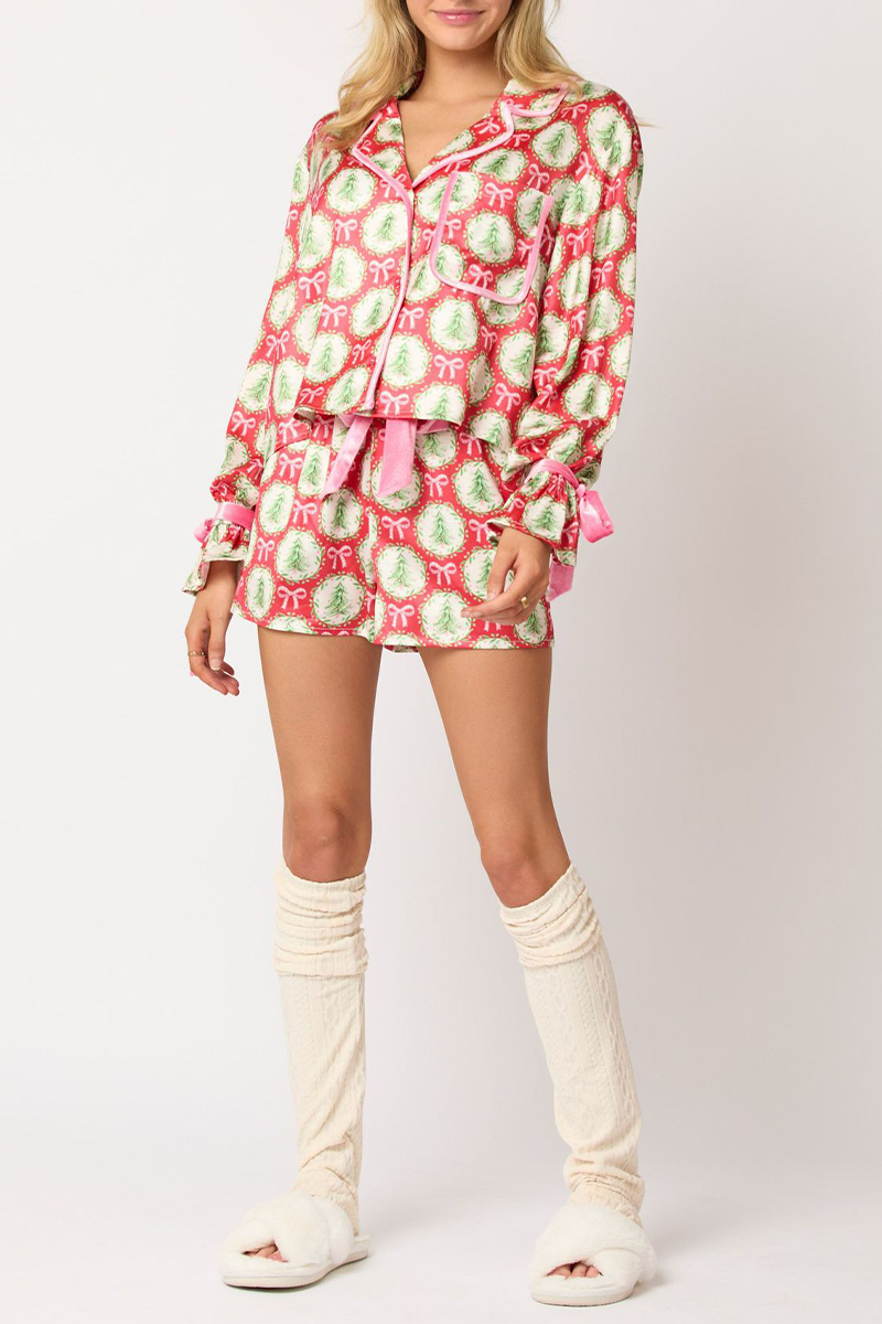 Luvik | Rento Joulupukki joulukuusi nauhoitus kontrasti käännettävä kauluksessa pitkähihainen kaksiosainen (4 väriä)