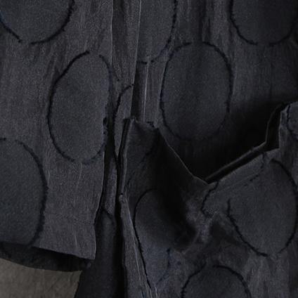 Luvik | musta Jacquard-pisteinen takki suuri koko käänteellä Ulkovaatteet pitkät hihat ohuet taskut pitkä takki