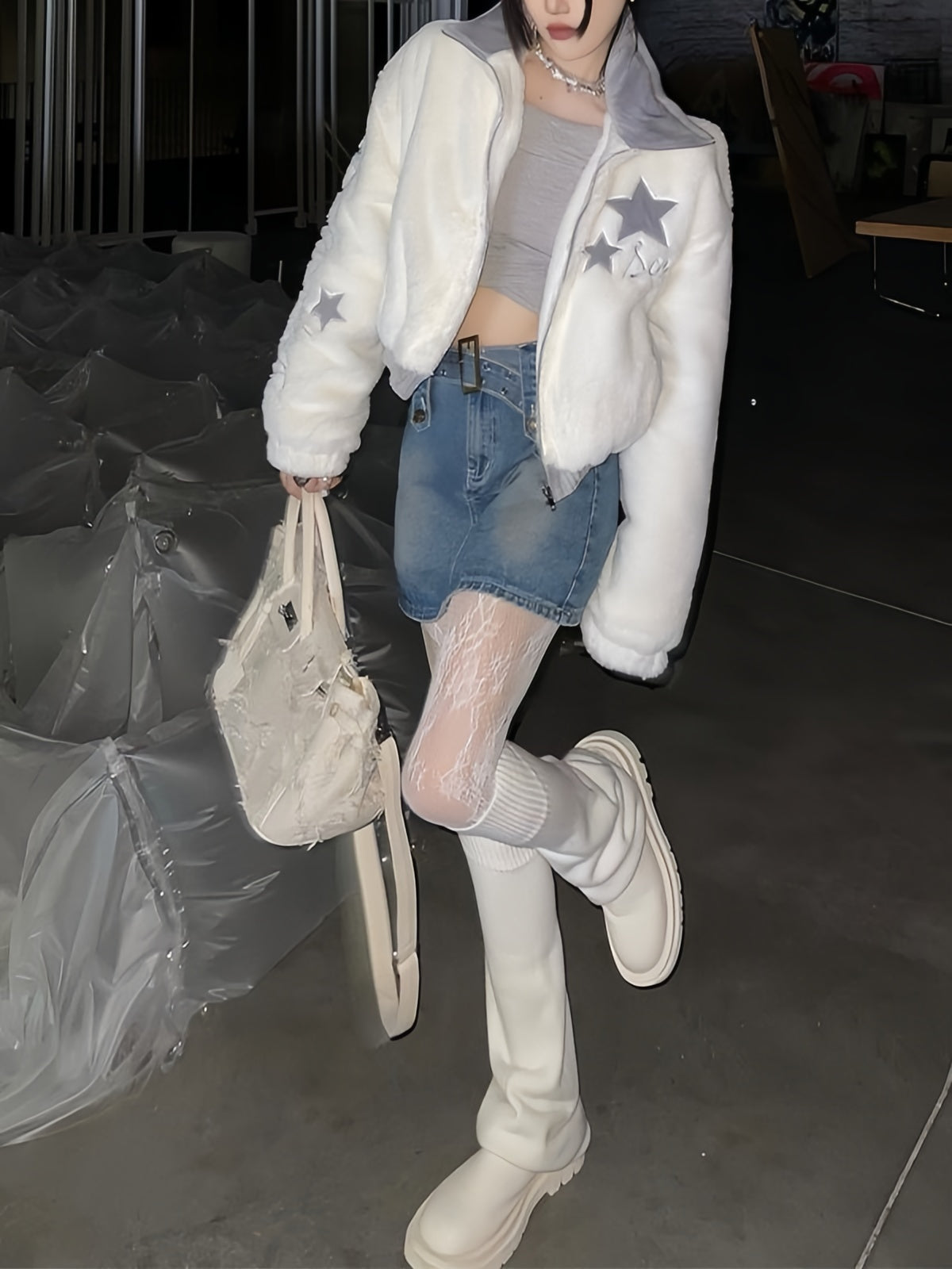 Luvik | Y2K Retro Fleece-takki tähtikirjonnalla