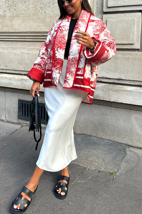 Luvik | Sang Posliinitiiviste Trykket Bag Polstret Bomull Kimono Jakke