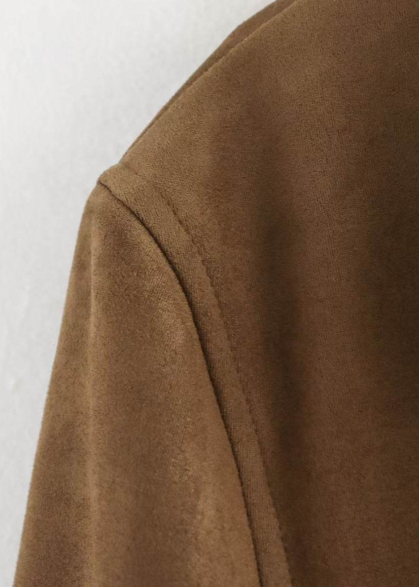 Luvik | Mokkanahka Napillinen Bleiseri, jossa on Läpätaskut