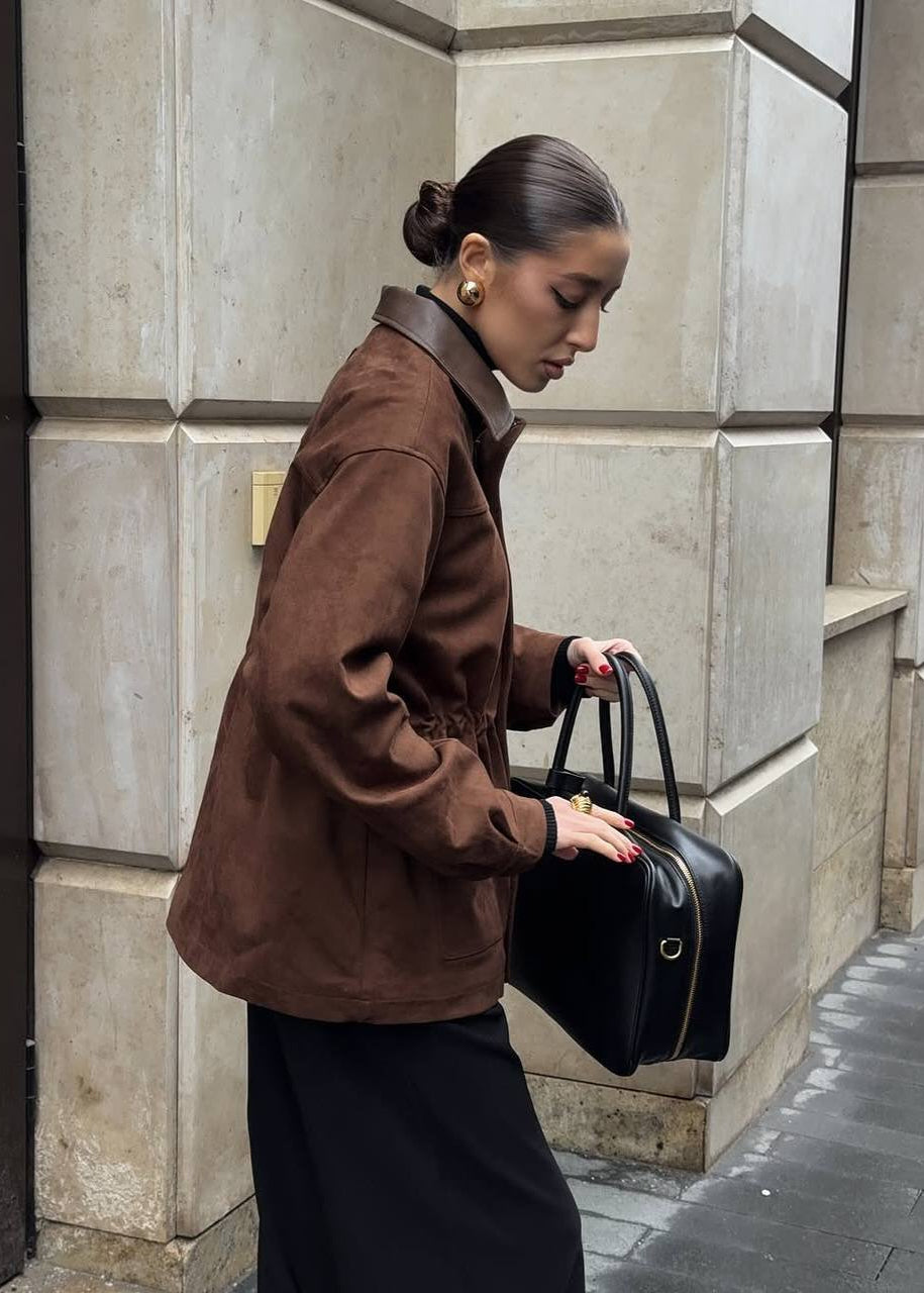 Luvik | Edge - Ylisuuri mokkatakki kontrastikauluksella