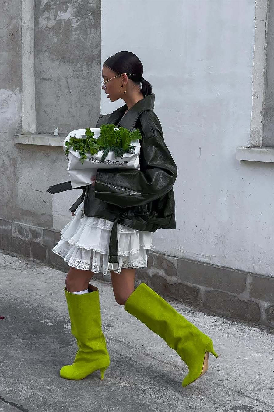 Luvik | Ylös Vihreä Nahkamoottoripyörätakki