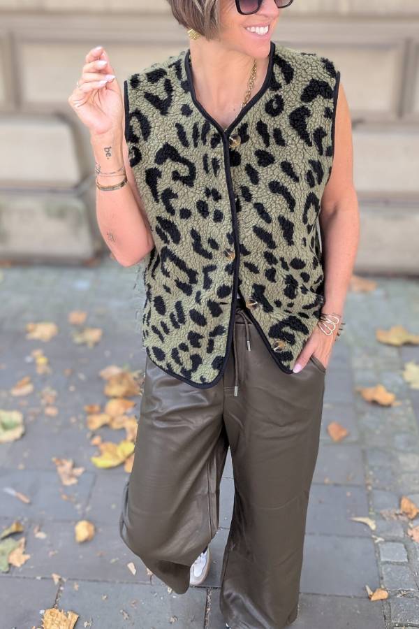 Luvik | Leopardimustrin Etuosan Avoin Rento Syksy- ja Talviliivi Takki