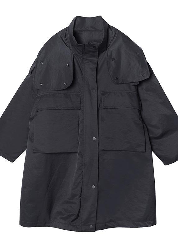 Luvik | Korkea kaulus Taskut ohuet vaatteet naisille oliivinvihreät takit polviin asti