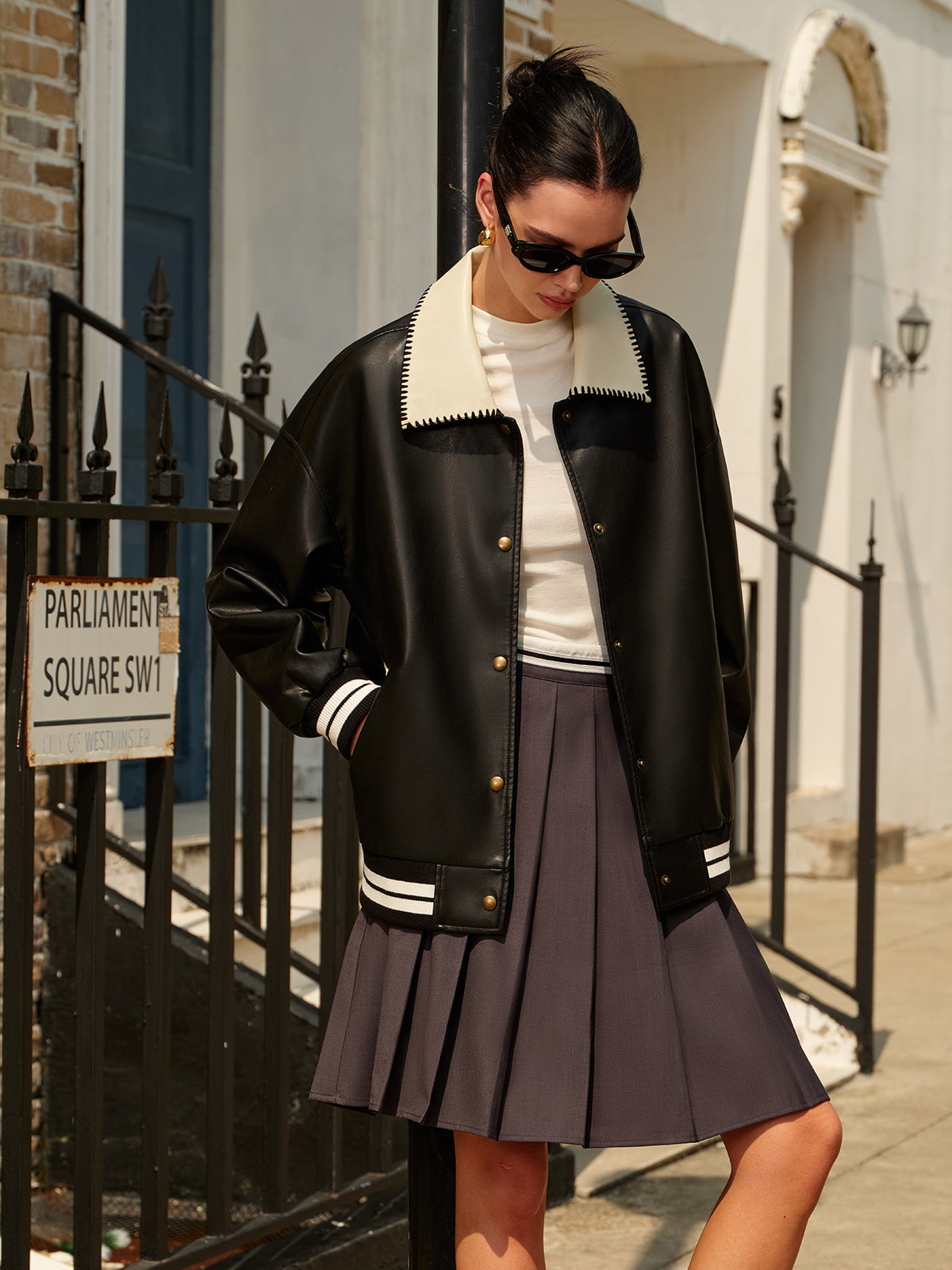 Luvik | Kaulukset PU-nahkabombertakki