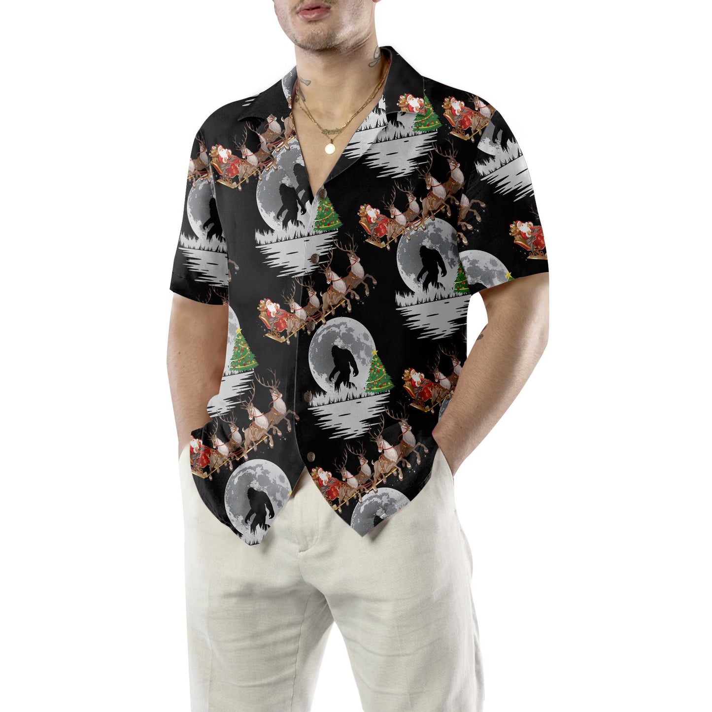 Luvik | Bigfoot & Joulupukki jouluna Havaijilainen paita, Hauskat joulupaidat miehille