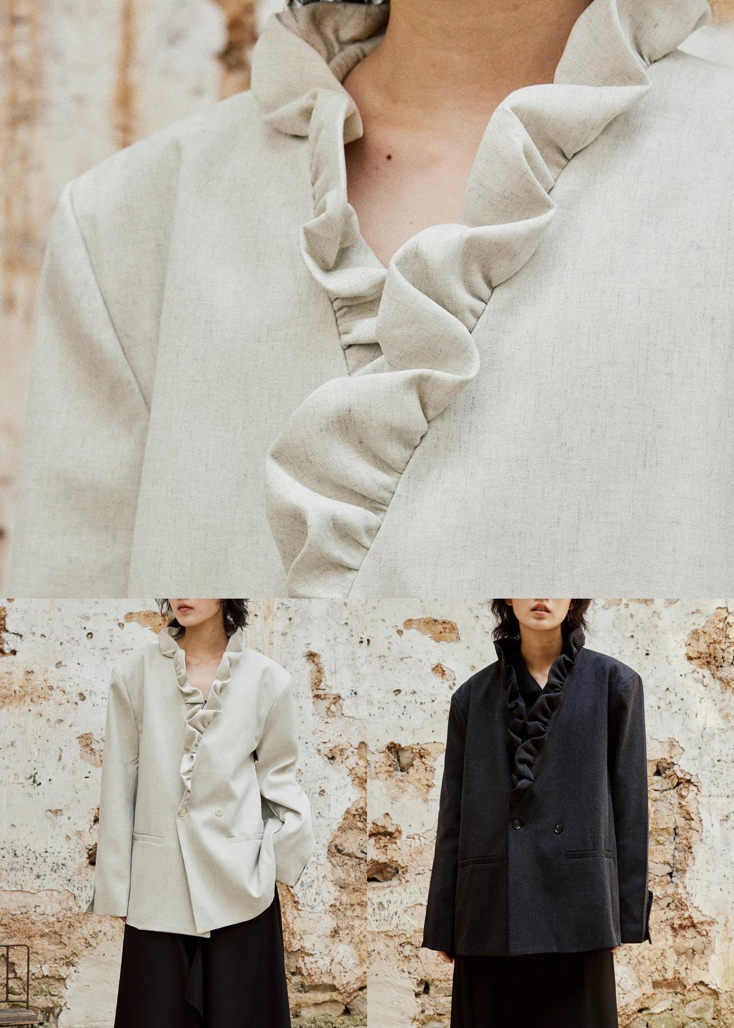 Luvik | V-kauluspainikkeilla varustettu puuvillatakki taskuilla