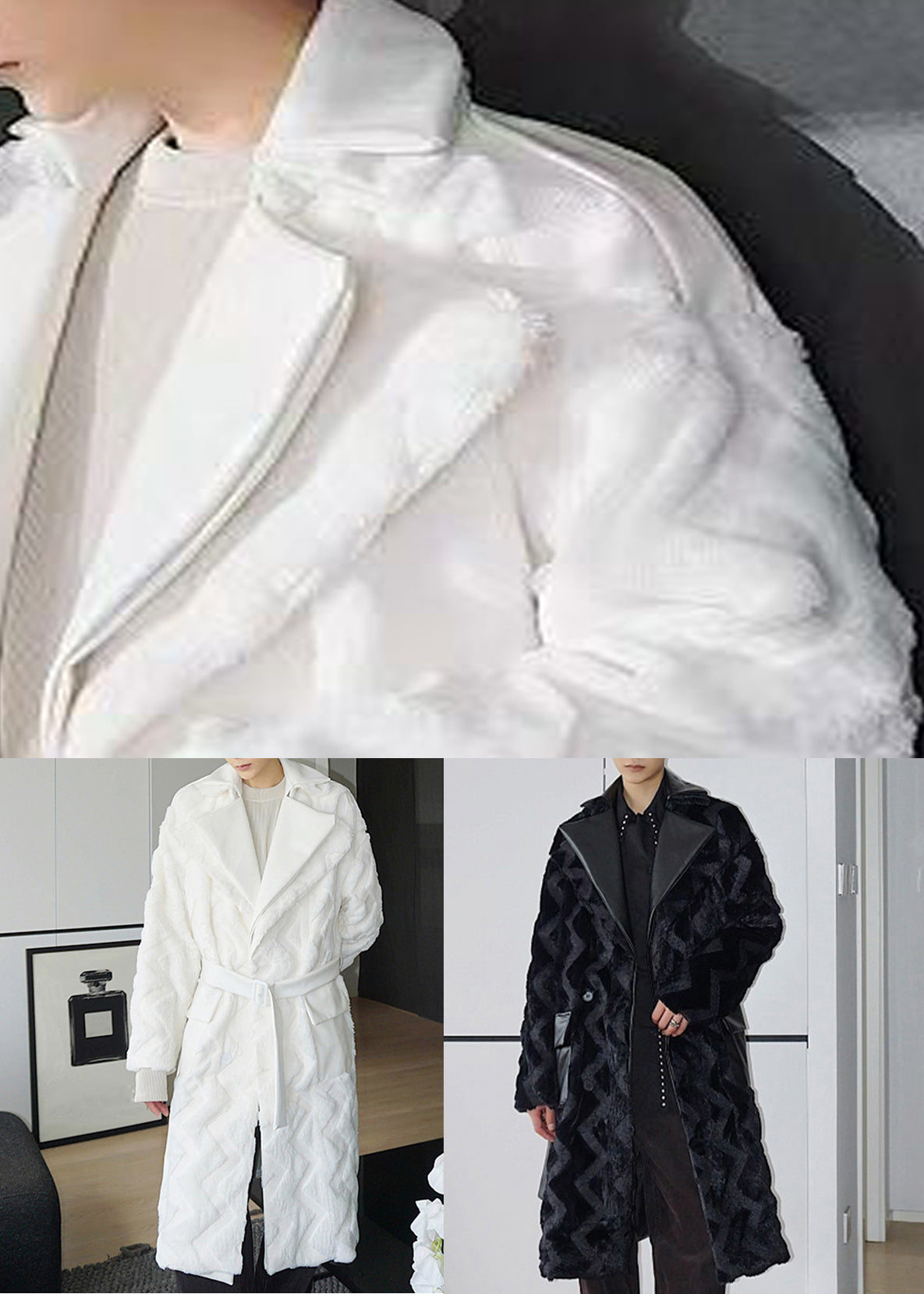 Luvik | Synteettinen nahka patchwork vyö miesten takit kaksinkertainen kerros talvi