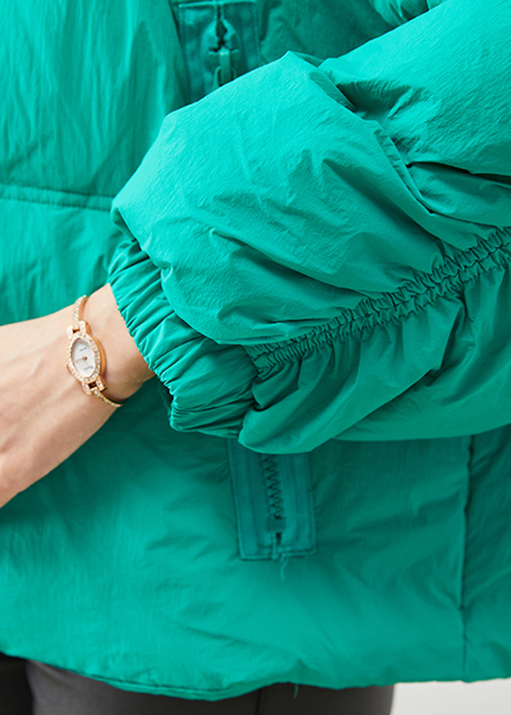 Luvik | Vihreä taitettava untuvatakki hupulla