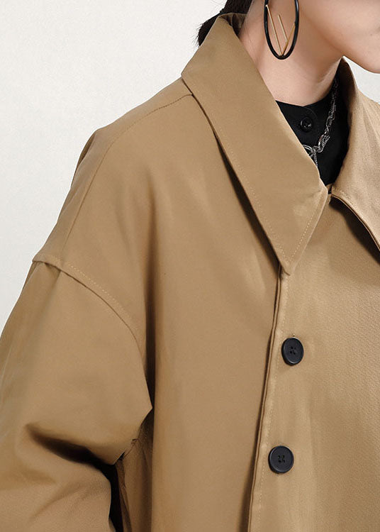 Luvik | Khaki PeterPan Kaulus Napit Taskut Patchwork Paksut Takit Pitkät Hihat