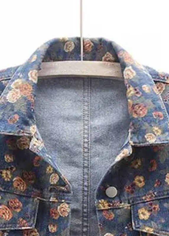 Luvik | Sininen Peter Pan -kauluksella varustettu painettu farkkutakki