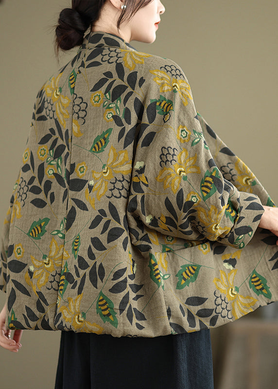 Luvik | V-aukko Tasku Printti Puuvilla Ohut Takki Vuorattu