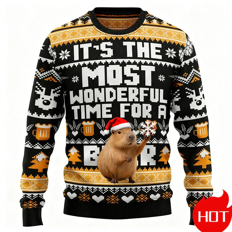 Luvik | Joulupaita - 3D Capybara -design, Lämmin Mukavuus & Iloinen Juhlaviyhdistelmä