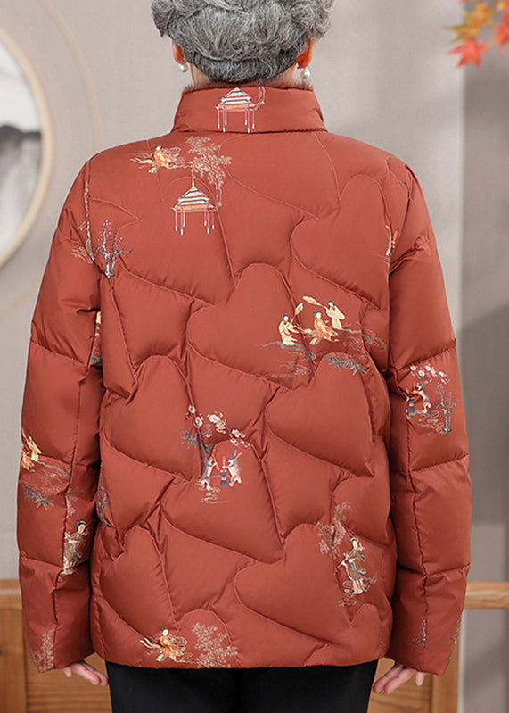 Luvik | Lämpimät talvitakit ohuesta puuvillasta painetulla napilla oranssilla tekoturkistakilla