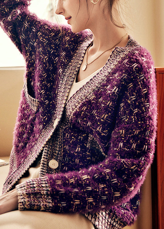 Luvik | Lila Napit Taskut Patchwork Neuletakki