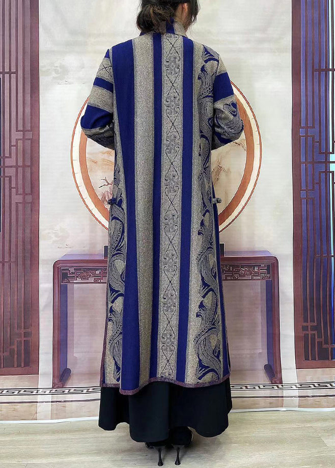 Luvik | Tyyle Sininen Korkea kaulus Taskut Painatus Nappi Pitkät Trench-takit Talvi