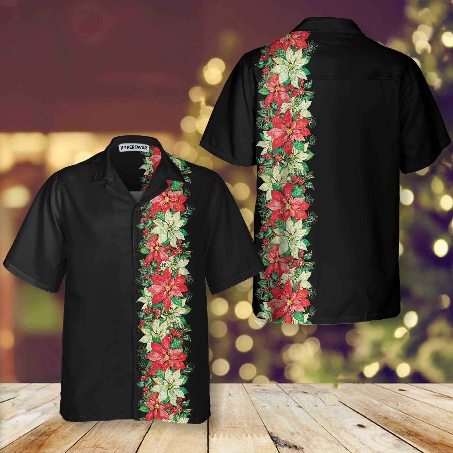 Luvik | Jouluhawaiivaatteet onnenapila ja hollymarjat, joulun kukkakuvioinen hawaiipaita