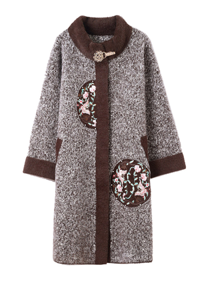 Luvik | Villa- ja samettivillakangastakit ruskealla korkealla kauluksella