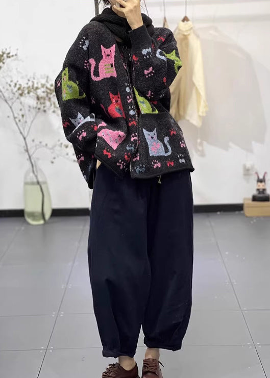 Luvik | Musta painettu ylisuurikokoinen farkkutakki