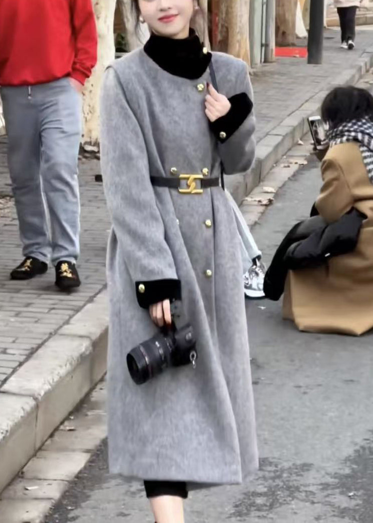 Luvik | Harmaa villa kaksirintainen vyö Pitkät takit