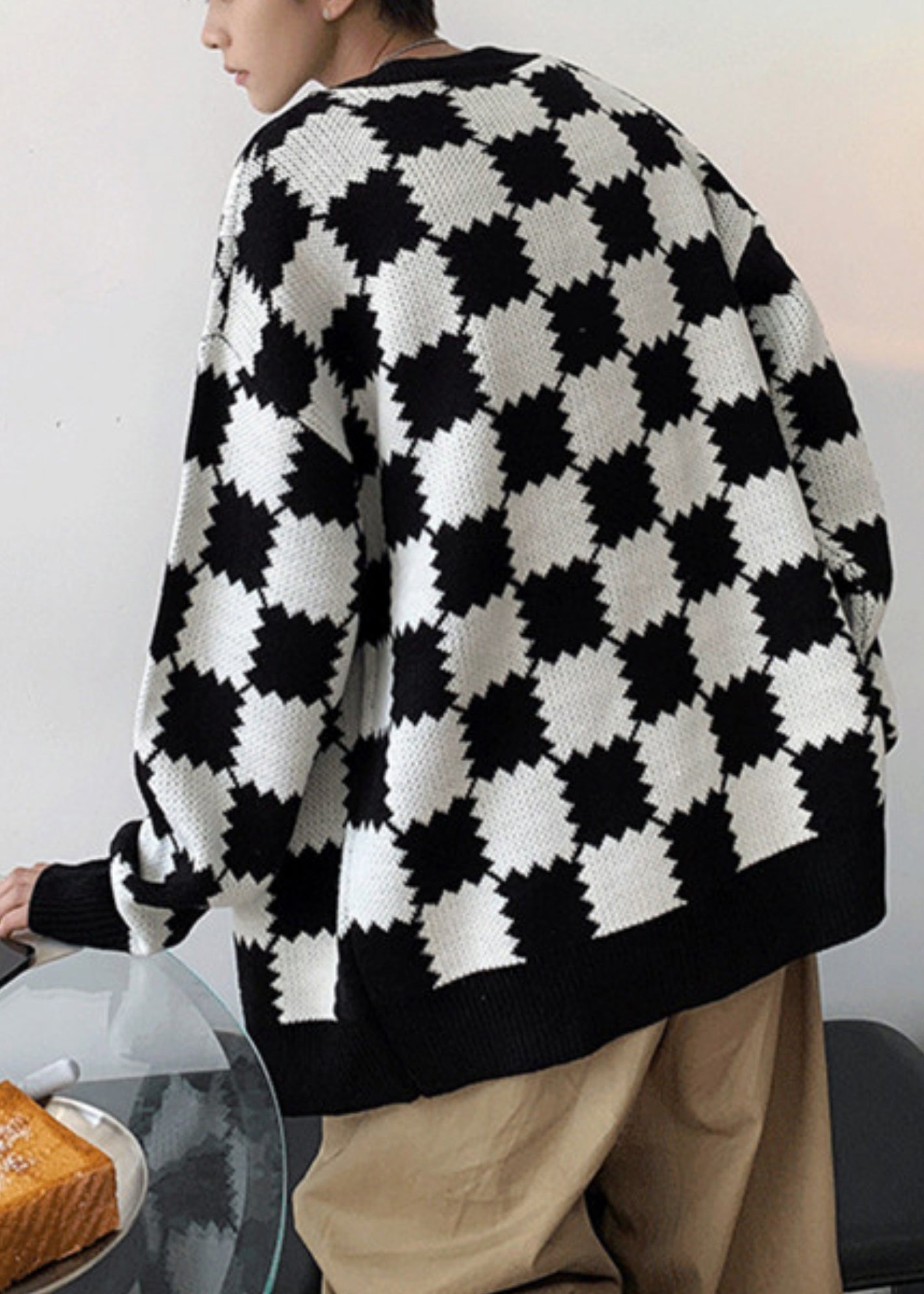 Luvik | Miesten musta ruudullinen villatakki