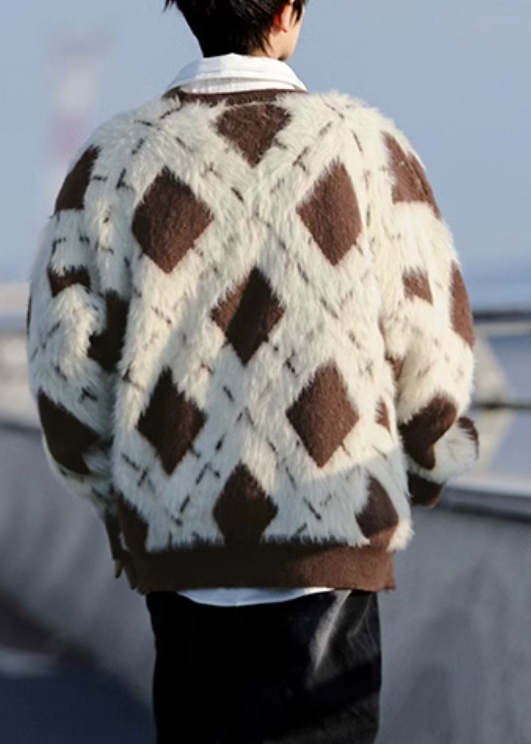 Luvik | Ruskea ruutupaita nappi veluurista valmistettu miesten takki