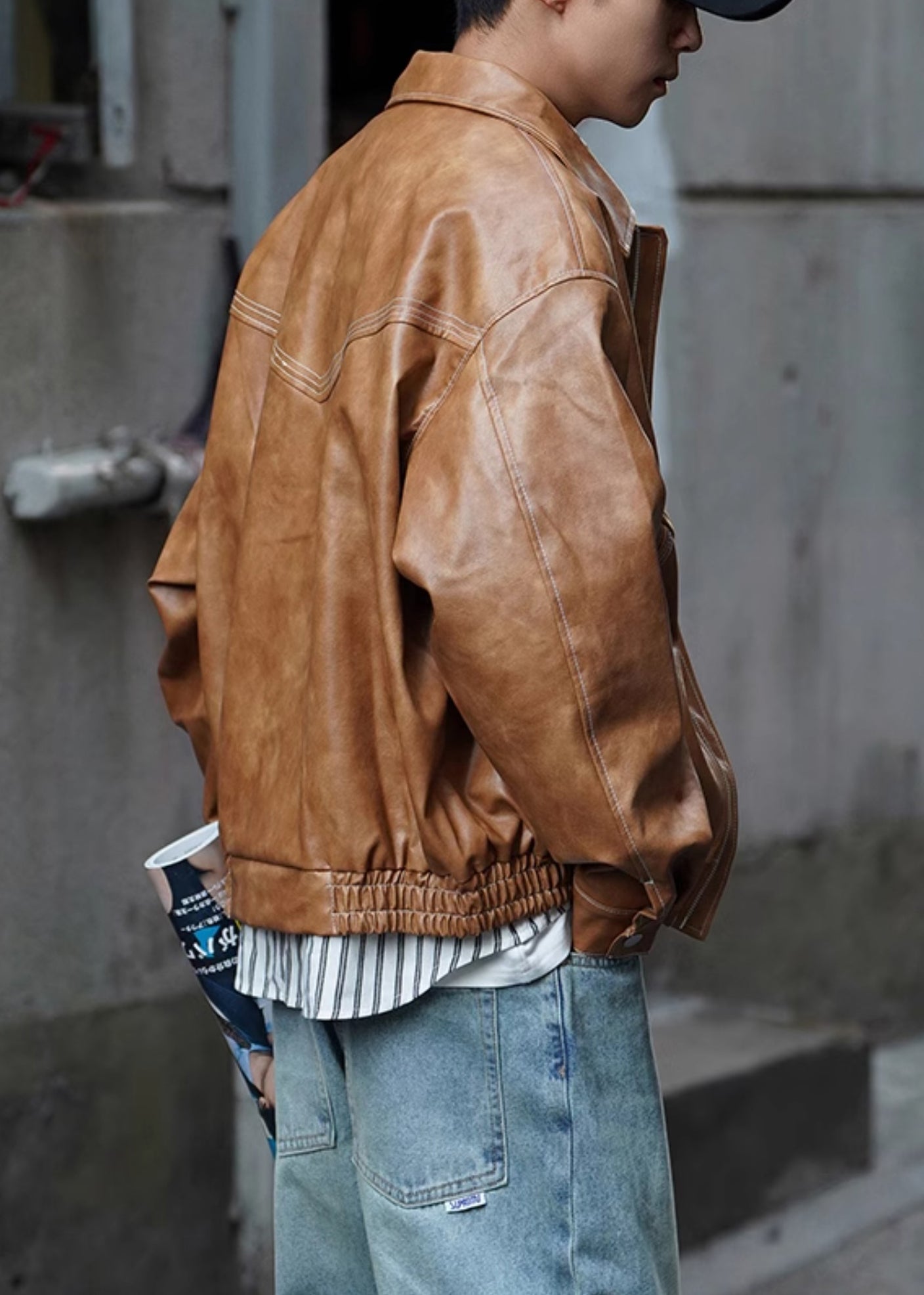 Luvik | Kafee vetoketju suurikokoiset tekonahka takit miehille