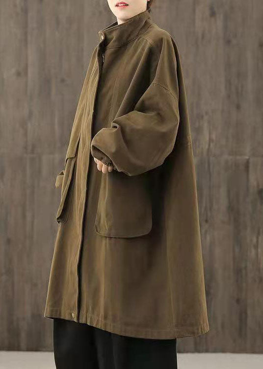 Luvik | Rento sukkaisen ruskean värinen trenchovercoat, jossa on vetoketjulliset taskut