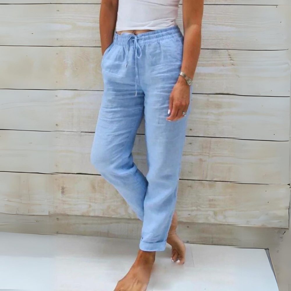 Luvik | Naisten puuvilla- ja pellavahousut, joissa on joustava vyötärö