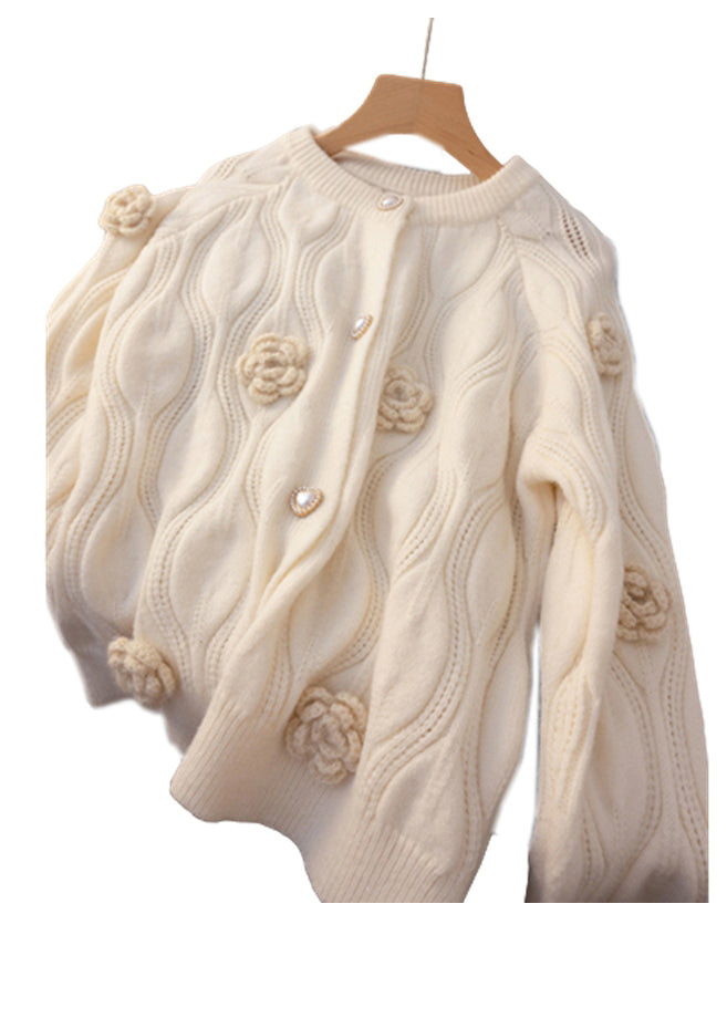 Luvik | Aprikoosi nappi kukallinen puuvilla neuletakki pitkähihaiset