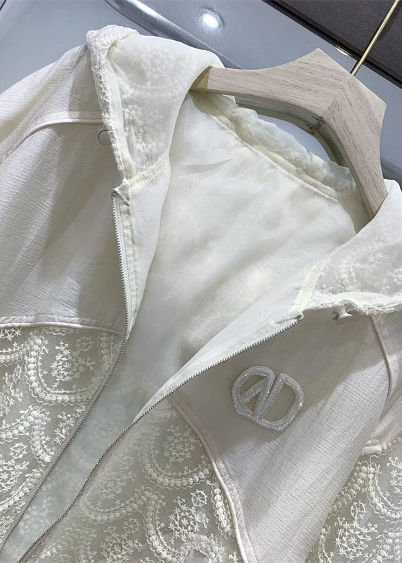 Luvik | Vaaleanbeige huppari vetoketjulla Pitsikuvio Pitkät hihat