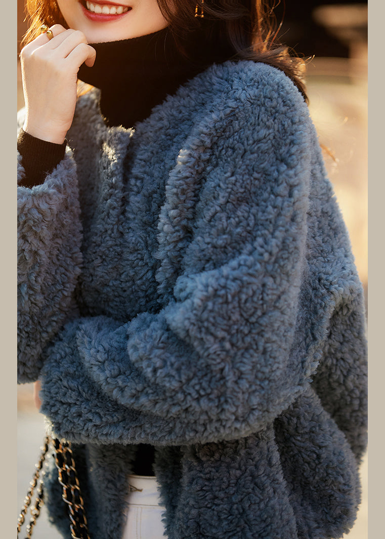 Luvik | Sininen taskuköydellä teddy keinokuitutakki