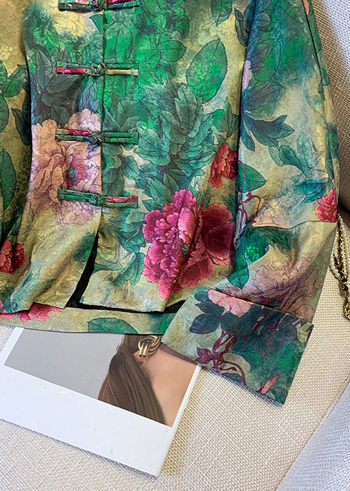 Luvik | Silk coat with green Chinese button print