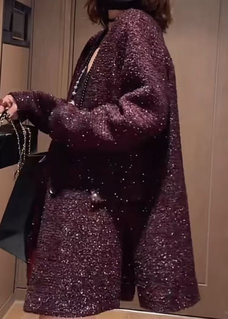 Luvik | Lila V-Avoin Kaksoisrinta Paljetit Takit