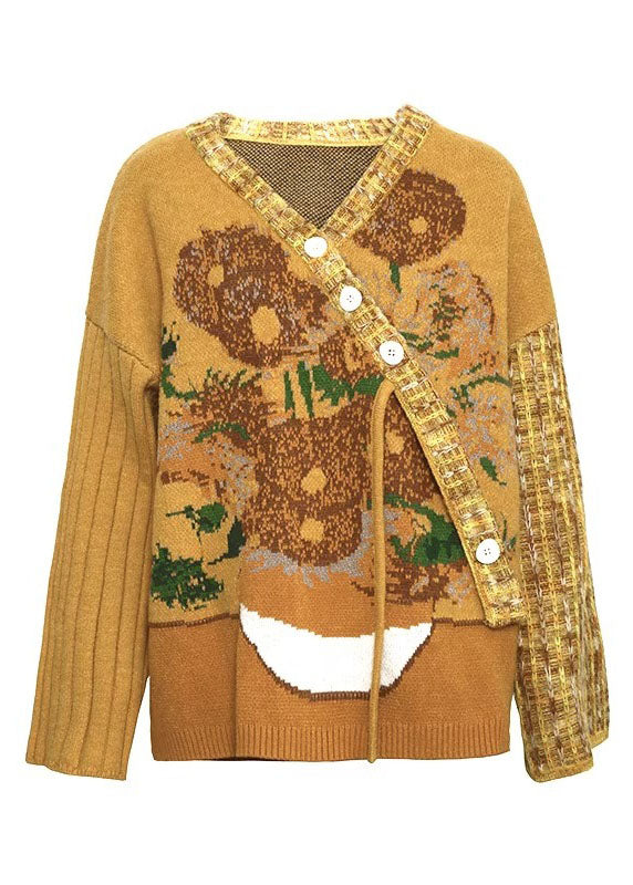 Luvik | Lilas V-leikkaus Kukallinen Nappi Puuvilla Neule