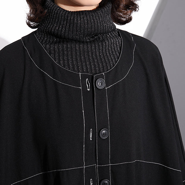 Luvik | musta maxi-takki plus-koko O-mallilla isot taskut boutique