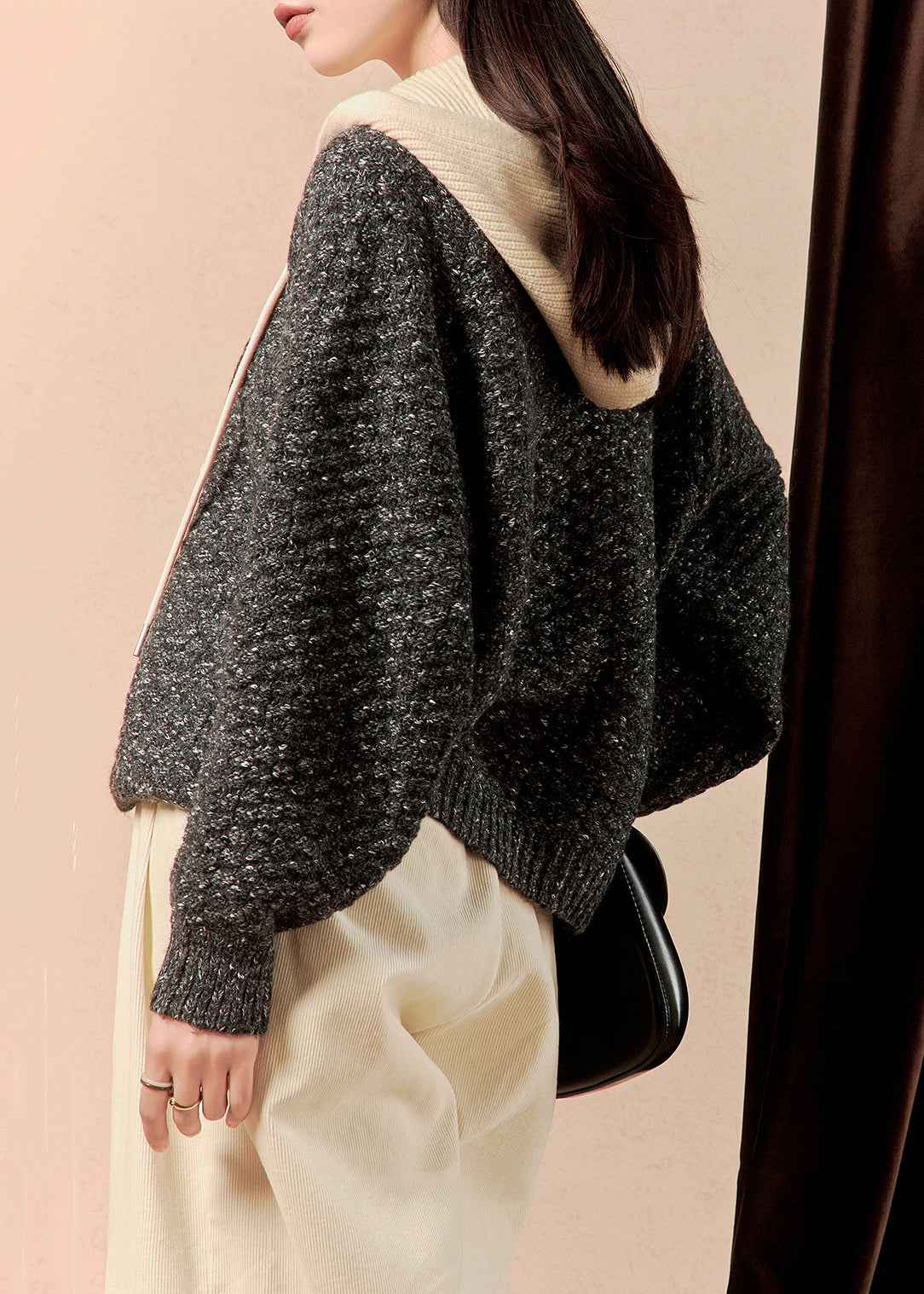 Luvik | Villatakki harmaalla huppulla, patchwork, feikkikaksiosainen, talvi