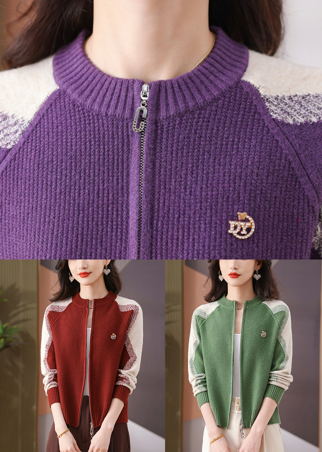 Luvik | Pitsitikkitakkipullot O-kaula punaiset vetoketjulla pitkillä hihoilla