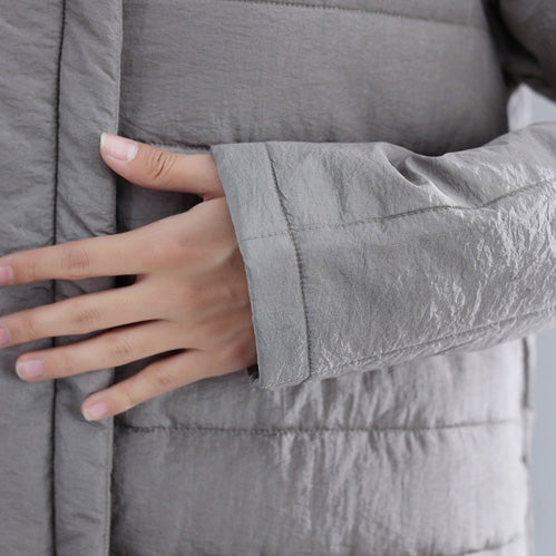 Luvik | harmaa parka rento pyöreäkaulainen tyylikkäät talvitakit kiinalaisella napilla talvivaatteet