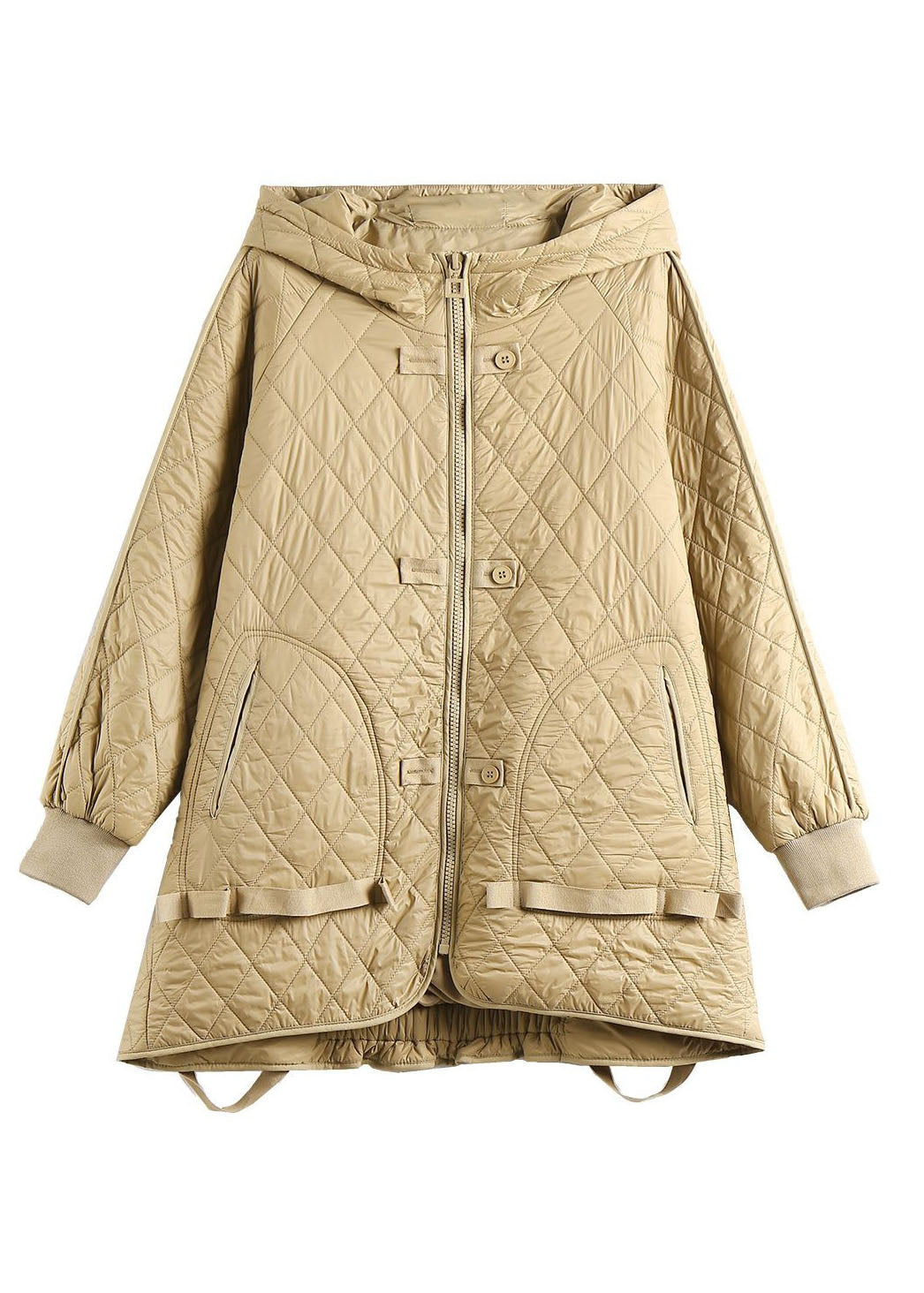 Luvik | Kaki ruudullinen säädettävällä naruvetoketjulla, pehmeä puuvillahuppari, talvihaalari