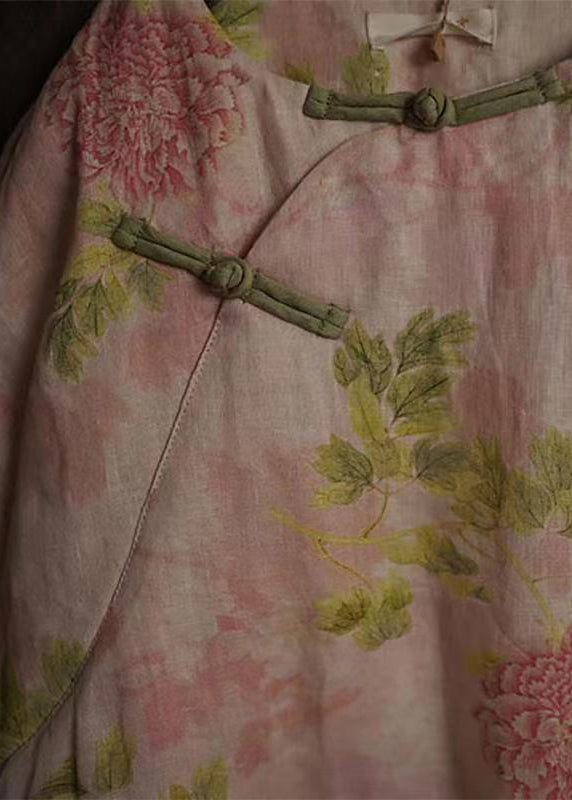 Luvik | Ohut beige painettu puuvillatakki pyöreällä kauluksella