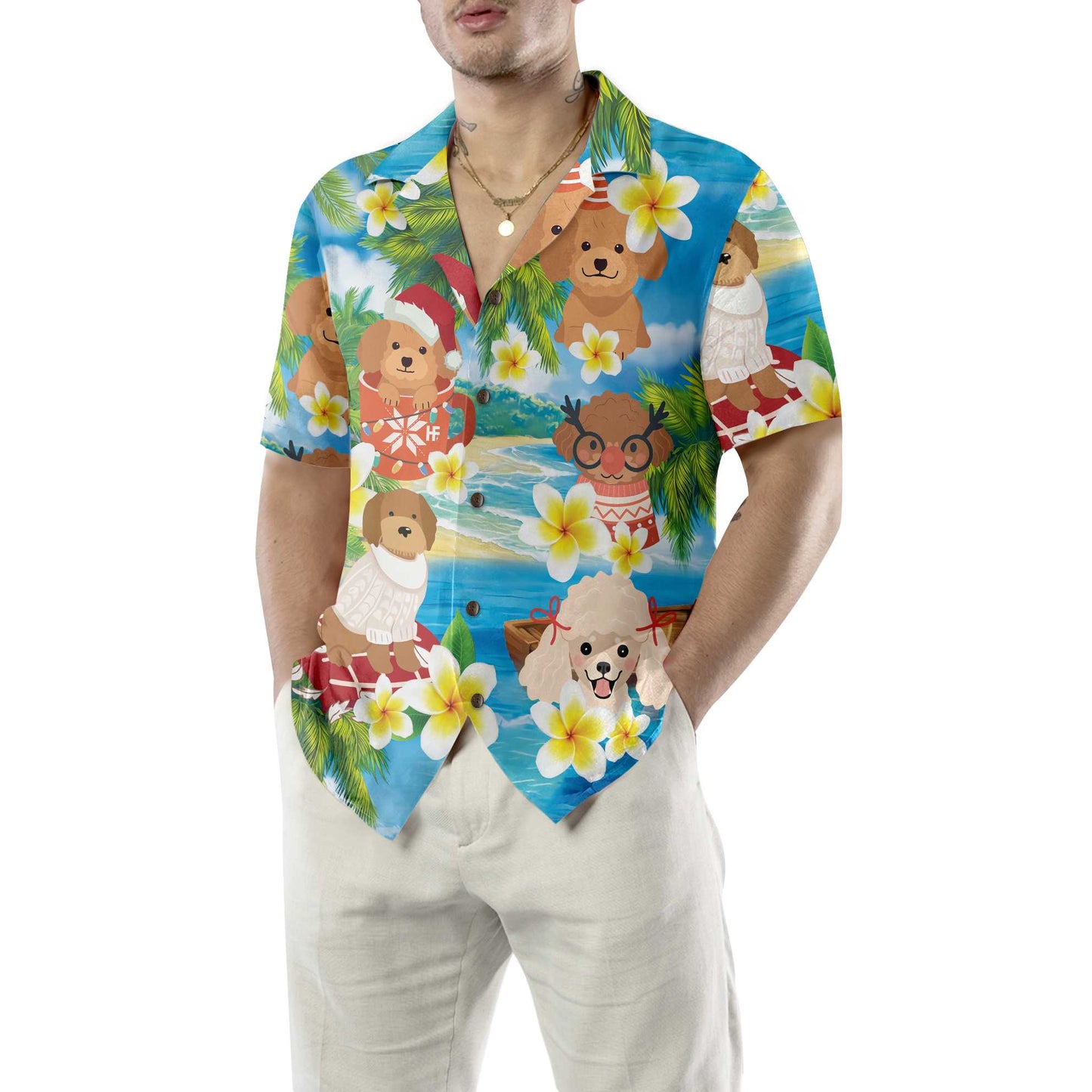 Luvik | Pudel Toivotan sinulle iloista joulua Hawaihem T-paita, T-paita Pudel jouluksi, Paras joululahjaidea