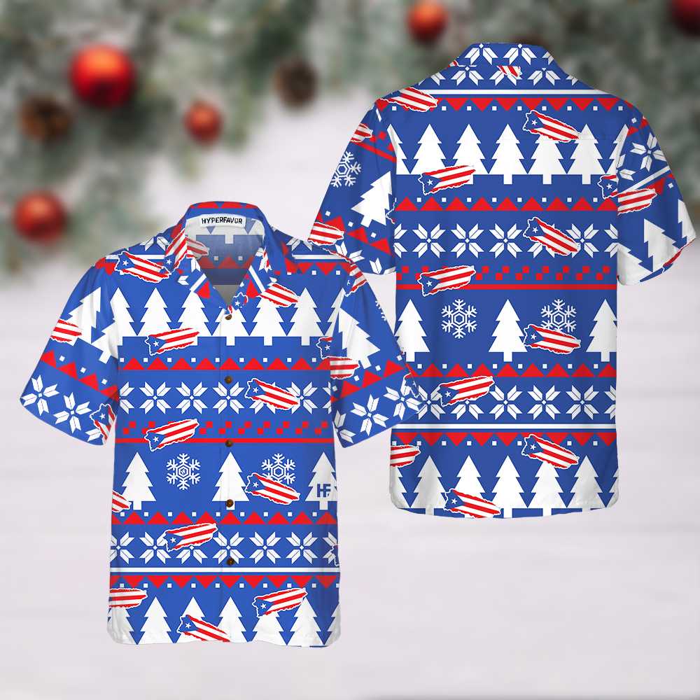 Luvik | Kauluspaita rumalla joulukuviolla Puerto Rico, Joulupaita Puerto Ricon lipulla miehille