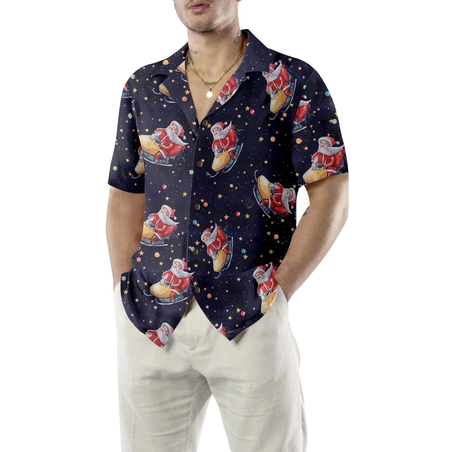 Luvik | Joulupukin havaijilainen t-paita moottorikelkalla, hauska havaijilainen t-paita Joulupukille miehille