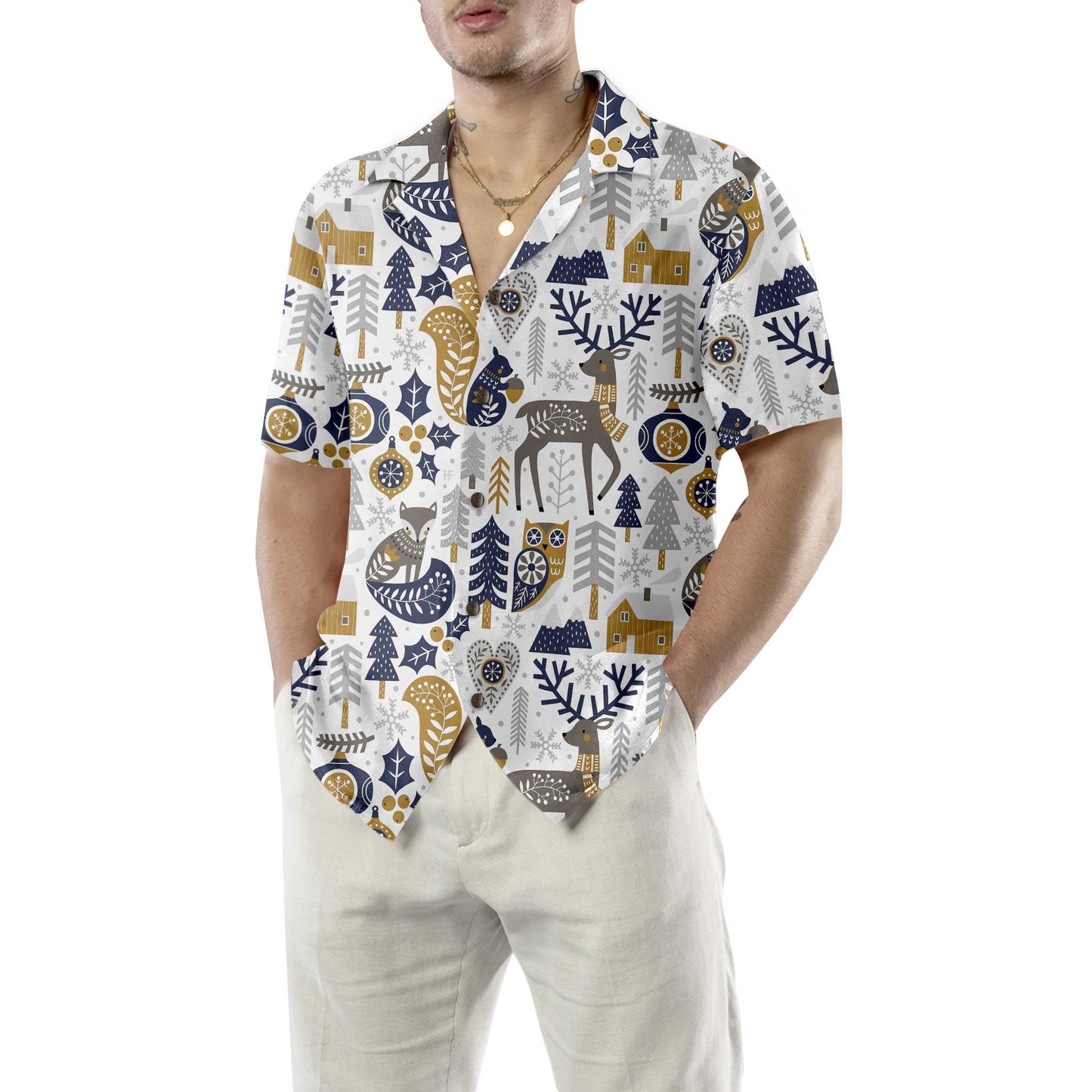 Luvik | Skandinaavinen joulupaita miehille Hawaijipaita, lahjaidea Hawaijipaita jouluksi