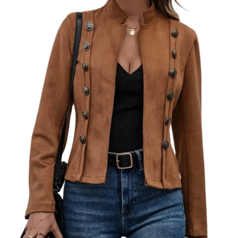 Luvik | tyylikäs naisten takki kaksipainiketta suljettuna