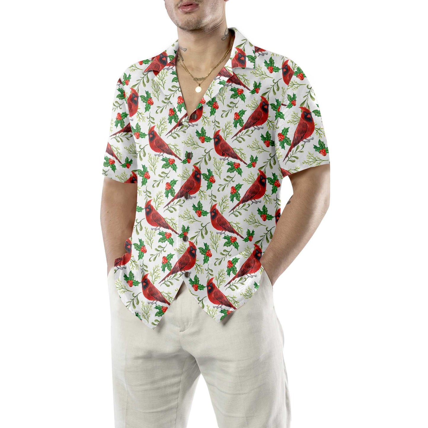 Luvik | Punainen Hawaiian-paita, jossa on saumaton jouluteema, Hauska joulupaita, Joululahja